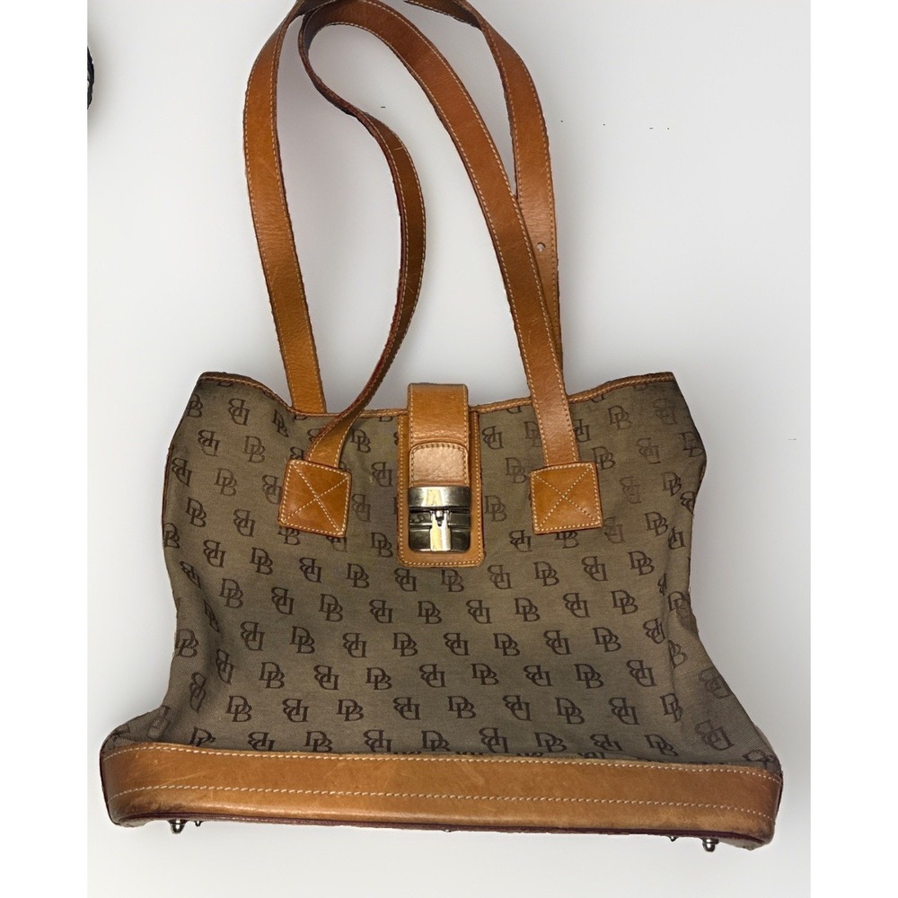 Vintage Dooney & Bourke Monogram DB Tote -Leather & Canvas Handbag- Y2K-Large
